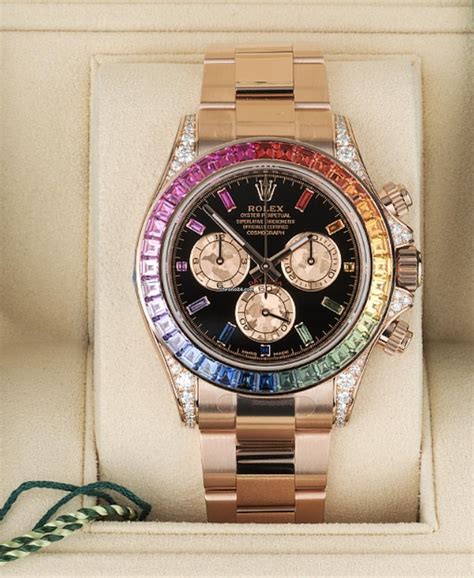 rolex daytona raingold 9655 features|Rolex rainbow daytona review.